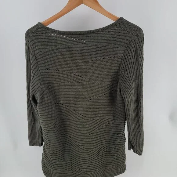 David Brooks Made in Japan Olive Textured Cotton Knit Sweater L Large - Picture 3 of 9
